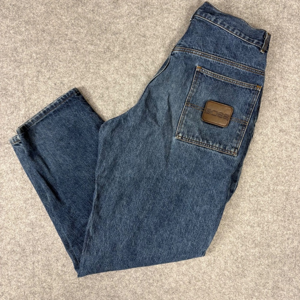 PJ Mark Mens Baggy Jeans 34 Vintage 90s Streetwear Medium Wash Denim Boss Patch